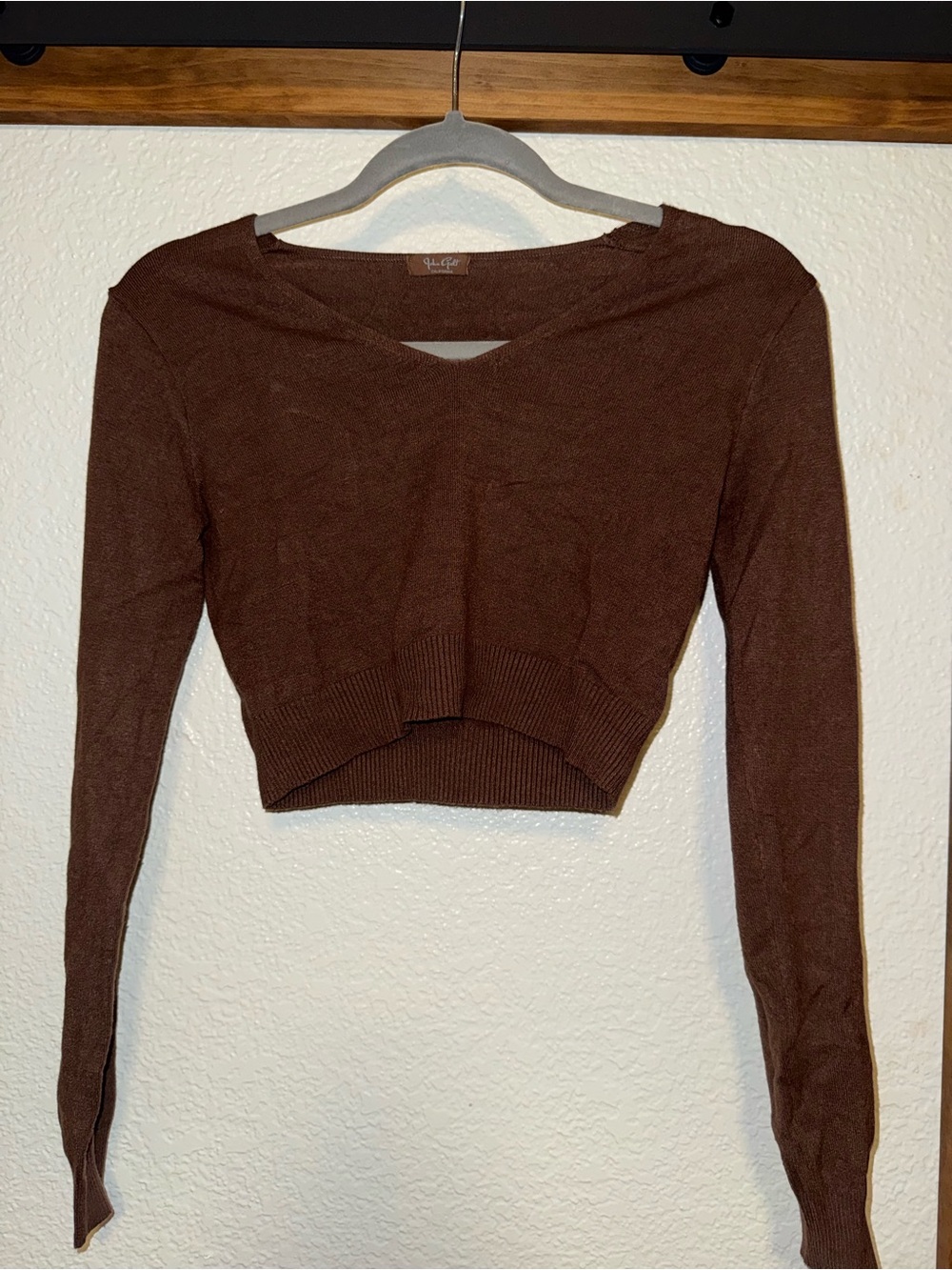 J.Galt Chocolate Brown Cropped Knit Long-Sleeve Top